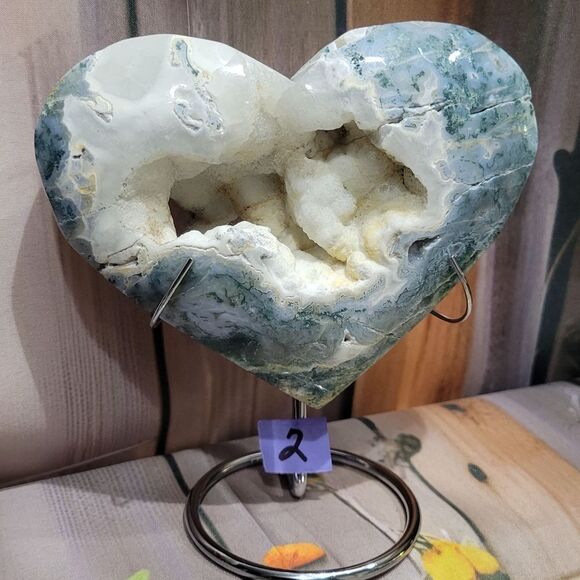Druzy Moss Agate Heart - Picture 1 of 9